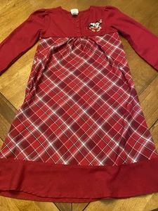 Disney Store Mickey & Minnie Mouse Girls Christmas Plaid Nightgown Size 7/8 - Picture 1 of 7