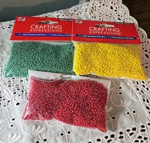 Westrim Crafts Lot Of 3 3oz Indian Seed Beads Green Yellow Red Value Packs - Picture 1 of 12