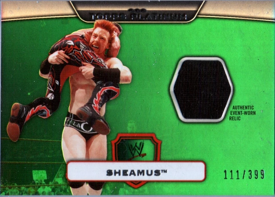 WWE Sheamus GREEN Topps Platinum 2010 Event Worn Relic Card SN 111 of 399 - Image 1 of 1