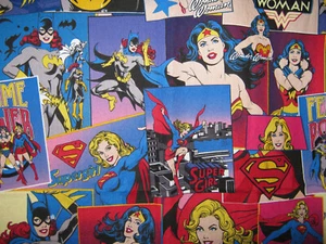 35" X 27"  WONDER WOMAN BATGIRL SUPERGIRL FEMME POWER DC COMICS  COTTON Fabric - Picture 1 of 3