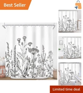 Elegant Black & White Floral Shower Curtain 72" x 72" - Vintage Decor - Picture 1 of 10