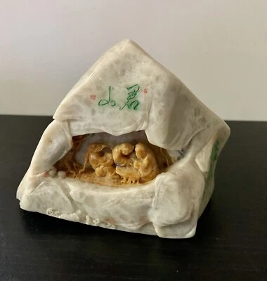 Antique Chinese Natural Hetian Jadeite Carved Exquisite Figures Story - Image 1 of 4