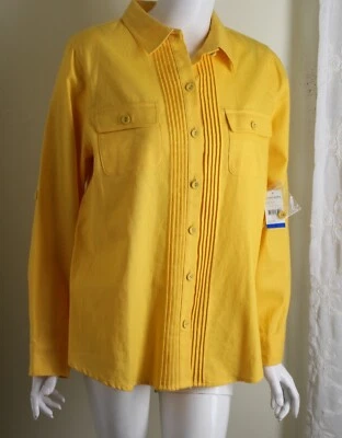 NWT StudioWorks Sz 1X MAMBA Bright Marigold Yellow Linen Pleated Shirt Jacket - Image 1 of 4