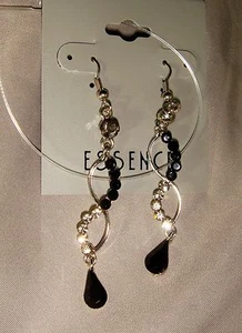 "Pendientes colgantes de candelabro Essence negros y de cristal transparente de 2,5" - Imagen 1 de 2
