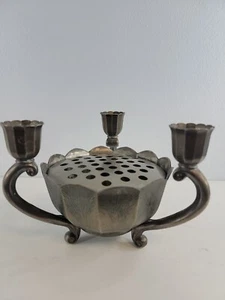 Vintage Flower Frog Silverplate Italy 3 Candle Holder Console Centerpiece Ornate - Picture 1 of 7