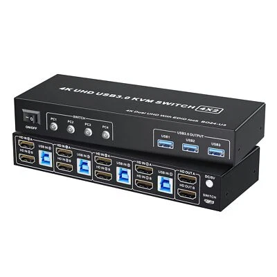 4K HDMI USB3.0 KVM Switch 4X2 4K@60Hz UHD HDMI2.0 Switcher Box 4 Computers Share - Bild 1 von 4
