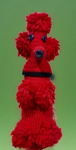 Vintage 60s Crochet Red Pom-Pom Poodle Bottle Cover & Orig Bottle Barware Wine - Picture 1 of 6