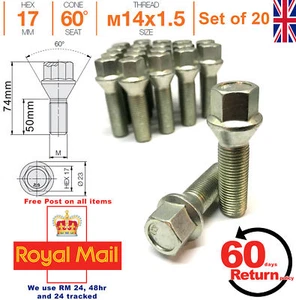 Car Alloy Wheel bolts M14x1.5 50mm extended Thread taper for Mercedes x 20 - Picture 1 of 6
