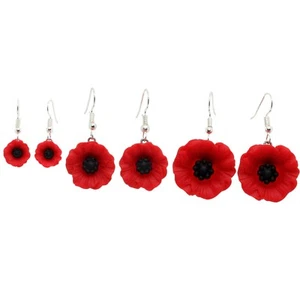Bluebubble POPPY DAYS Red Flower Drop Earrings Cute Charm Retro Boho Chic Pretty - Picture 1 of 6