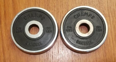 Vintage Champs Barbell 2.5lbs Standard Weight Plates Chrome Rubber 1" 5lbs total - Image 1 of 2