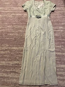 NEU Vintage Benson and Smith Kleid lang Spitze grün Schlitz Größe 9 neu mit Etikett Hochzeit Abschlussball - Bild 1 von 12