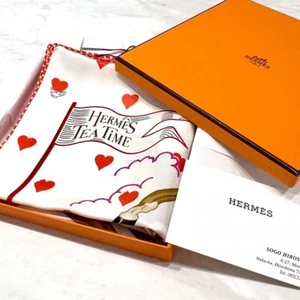 HERMES Scarf Carre 70 silk  Tea Time White Tags Box Unused. - Picture 1 of 8