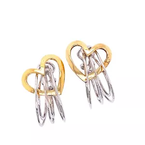 Orecchini oro giallo 18 kt cuore cerchio aperto clip francese retro omega 11,8 grammi - Foto 1 di 5