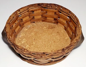 Pyrex Holz geflochten Korb für 2 Quart. Runder Kasserolle Träger mit Ledergriffen Vintage - Bild 1 von 9