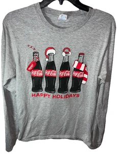 Gray Small Happy Holidays Coke Long Sleeve T-shirt - Picture 1 of 7