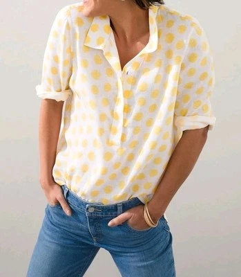 Blusa túnica Chicos sin hierro lino con botones en la espalda talla 2 EE. UU. 12 estampado de puntos amarillos Foto 1 de 4