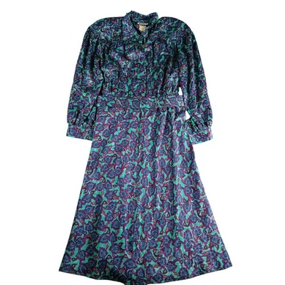 Vintage Leslie Fay Dress Womens 12 Multicolor Maxi Floral Long Quarter Sleeve - Image 1 of 4