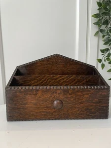 Edwardian Oak Letter Rack Desk Tidy Art Deco Era Wood Antique Bobbin Trim - Picture 1 of 6