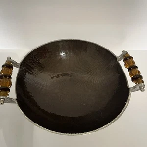 Cuenco de metal decorativo marrón grande asas con cuentas pesado 12x3,5 pulgadas 2,8 libras - Imagen 1 de 7
