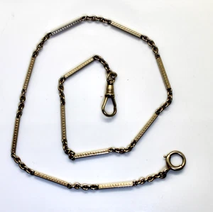 Antique Art Deco 14k White Gold Etched Bar Link Pocket Watch Chain, 8.9 Grams - Picture 1 of 3