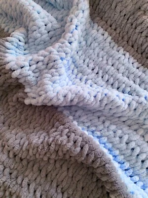 Handmade warm soft knitted baby blanket for stroller and crib Alize Puffy Yarn - Image 1 of 3