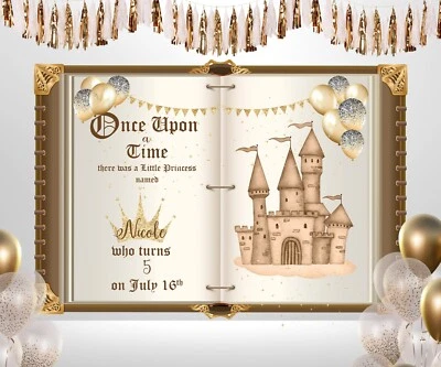 定制 Once Upon A Time Princess Backdrop 1 岁生日童话书城堡 — 第 1/3 张图片