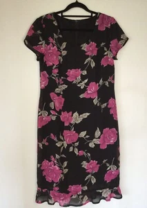 Dolina black/pink floral sheath dress size S 8-10 ruffle hem 90s/Y2K - Picture 1 of 9