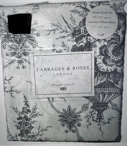 Cabbages and Roses London Burleigh Queen Duvet Cover Set Charcoal - Picture 1 of 4
