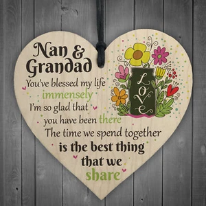 Nan and Grandad Time We Share Wooden Hanging Heart Grandparents Nan Gift Sign - Picture 1 of 7