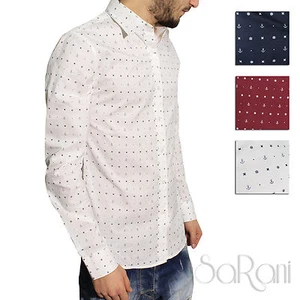 Camicia Uomo Casual Slim Cotone Fantasia Ancora Manica Lunga Vari Colori SARANI - Imagen 1 de 7