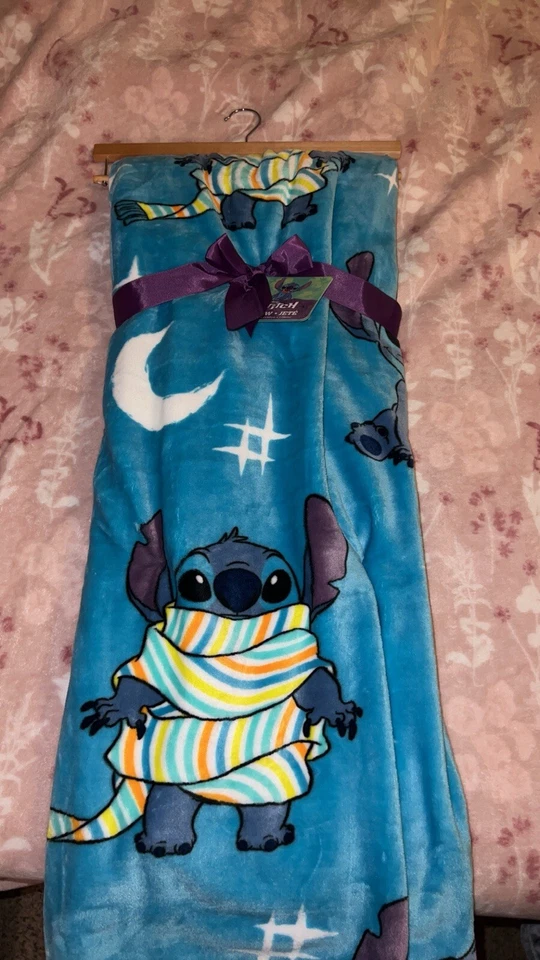 Disney Stitch Bundled Up In Striped Scarf Soft Plush Throw Blanket 60 X 70” NEW - Image 1 of 1