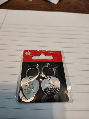 St. Louis Cardinals Earrings Baseball Heart Charm Dangle Stainless Steel Cover