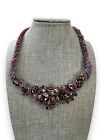 Handcrafted Purple Red Champagne Glass Beaded Choker Bib Necklace 14.5-15.5” 