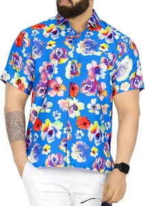 HAPPY BAY Mens Hawaiian Short Sleeve Button Down Shirts L Floral Art, Blue - Picture 1 of 3