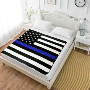 Thin Blue Line Blanket Blue Lives Matter Police Blanket Support Local Police Dep - Picture 1 of 6