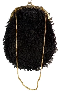 Black Evening Bag Purse Braided Loops Textured Goldtone Fittings Boscov's Italy - Picture 1 of 7