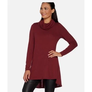 Lisa Rinna Tunic TOP Cowlneck SWEATER Medium Petite PM 10P 12P Burgundy Wine - Picture 1 of 9