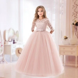 Princess Lace Dress Kids Flower Embroidery Dresses For Girls Vintage Children - Picture 1 of 24