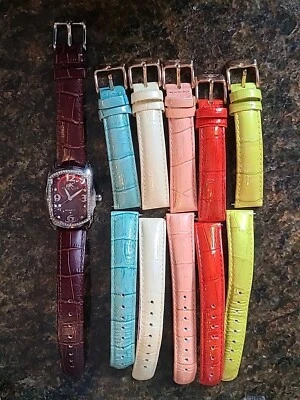 Adee Kaye Dome Watch New Battery 5 Extra Invicta Leather Bands Maroon Face WORKS - Image 1 of 4