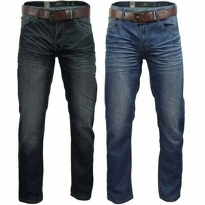 Crosshatch Herren neu modische Jeans gerade Passform Vintage verblasst blau Denim Farrow - Bild 1 von 10
