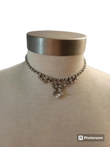 Collar Vintage Tono Plateado Transparente Estrás Con Gota Formal Baile de graduación - Imagen 1 de 6