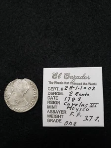 1784 Il Cacciatore Naufragio Tesoro 2 MONETA REALE DATATA 1783, Stampato COA #102 - Foto 1 di 4