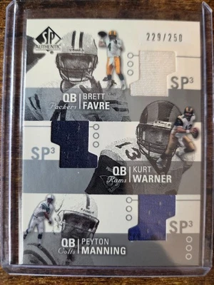 2022 SP Authentic Peyton Manning Brett Favre Warner Triple Jersey /250 #AT3-FW - Image 1 of 2