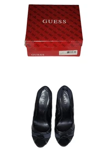 Tacones de plataforma GUESS negros satinados peep-toe - talla 10 W - Imagen 1 de 9