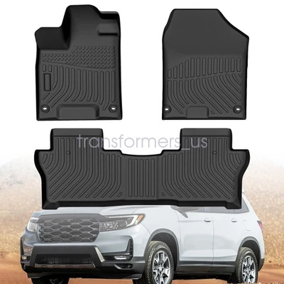 TPE Front & 2nd Row Floor Mats Liners 3D For 2019-2025 Honda Passport New Black - Image 1 of 4