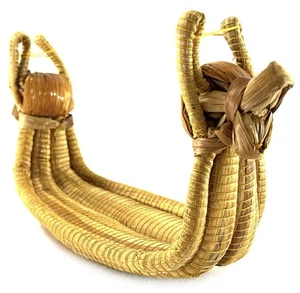 "Cesta modelo barco vikingo caña totora de paja hecha a mano 12"" arte popular decorativo" - Imagen 1 de 8