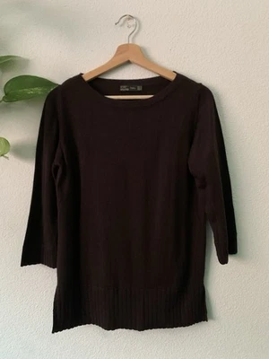Zara Acrylic Wool Women’s Sweater Brown Size M Round Neck Cozy 3/4 Sleeve  - Image 1 of 4