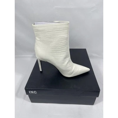 INC Shoes Women's Size 6 White Croc Ankle Boots Sarishaap Pointed Toe Zip Heels - Image 1 of 4
