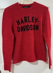 Harley-Davidson Sweater Womens Medium Red Crewneck Pullover Knit Logo Graphic - Picture 1 of 8