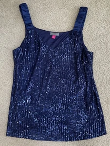 VINCE CAMUTO Tank Top Small Navy Blue Sequins Sparkle Shine Party - Picture 1 of 8